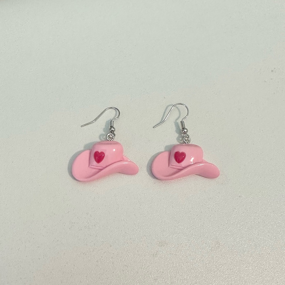Handmade pink cowboy hat earrings